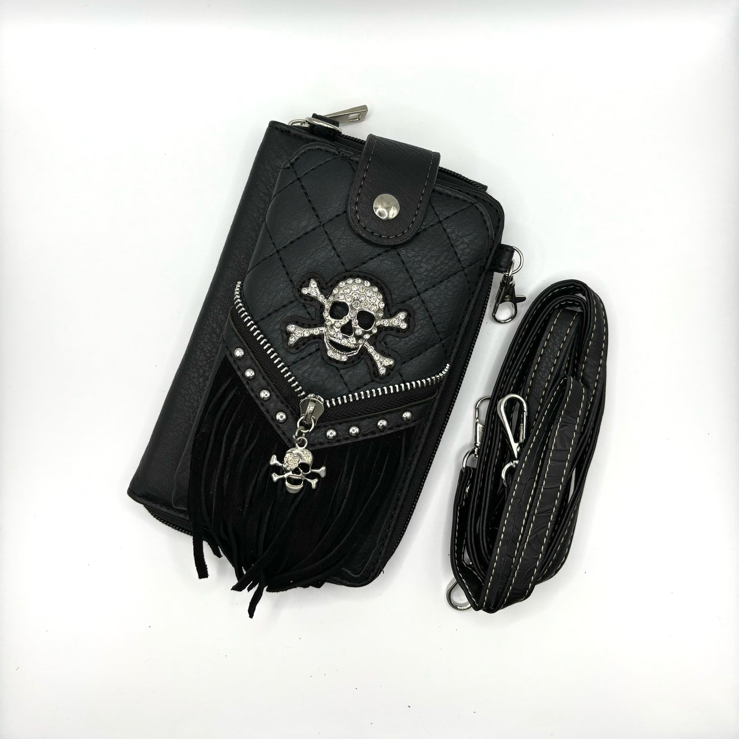 Black Skull Fringe Western Wallet Bag