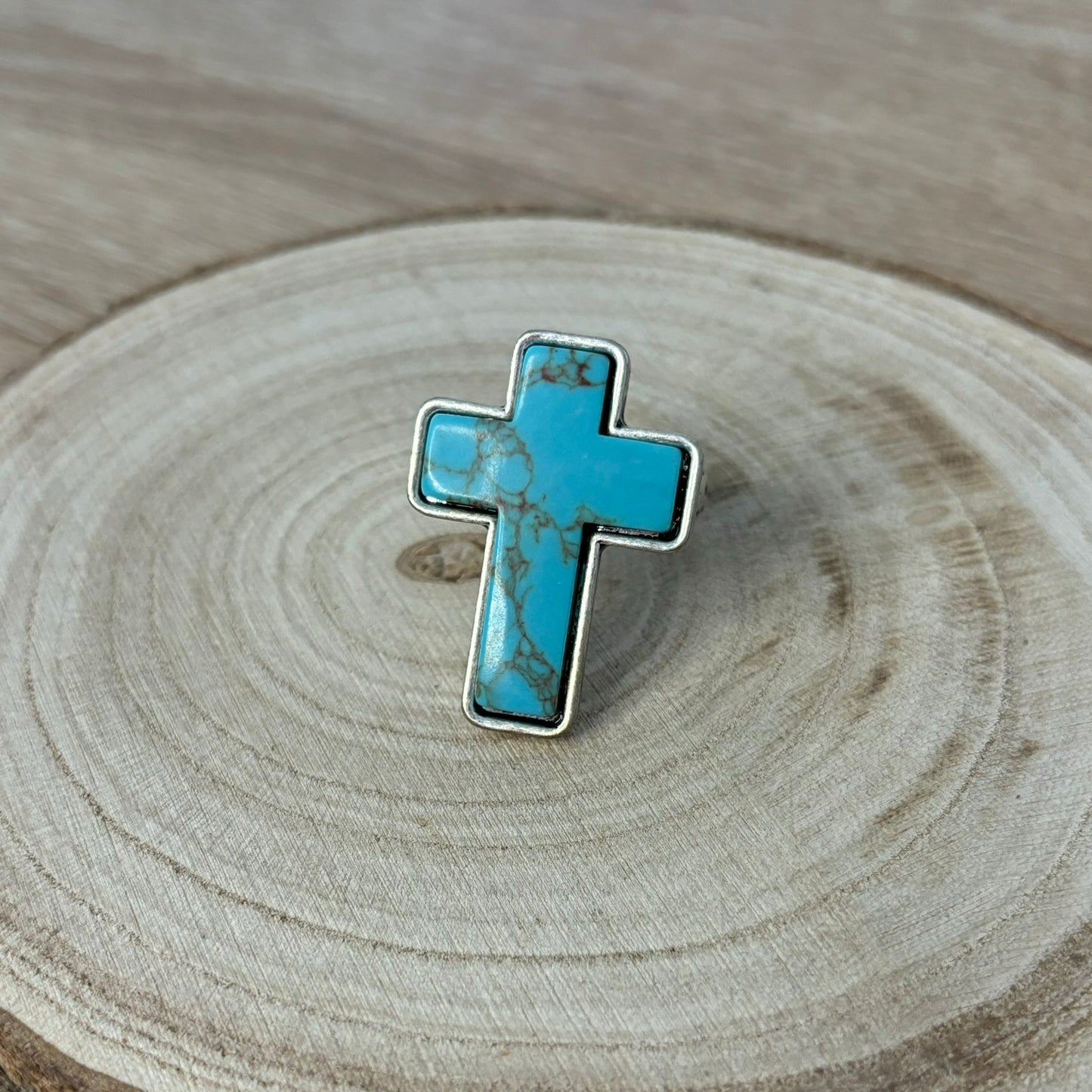 Cross Shape Turquoise Stretch Ring