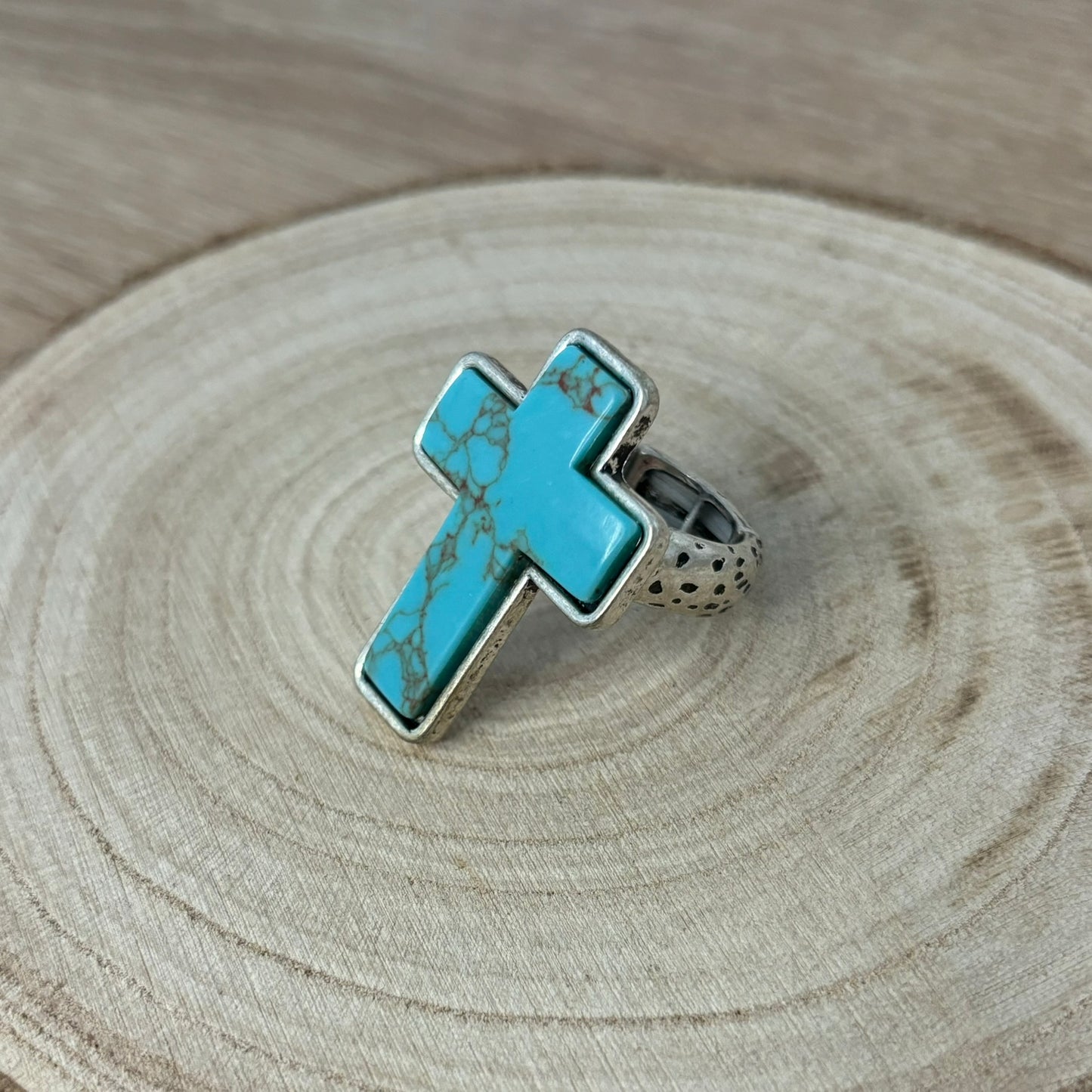 Cross Shape Turquoise Stretch Ring